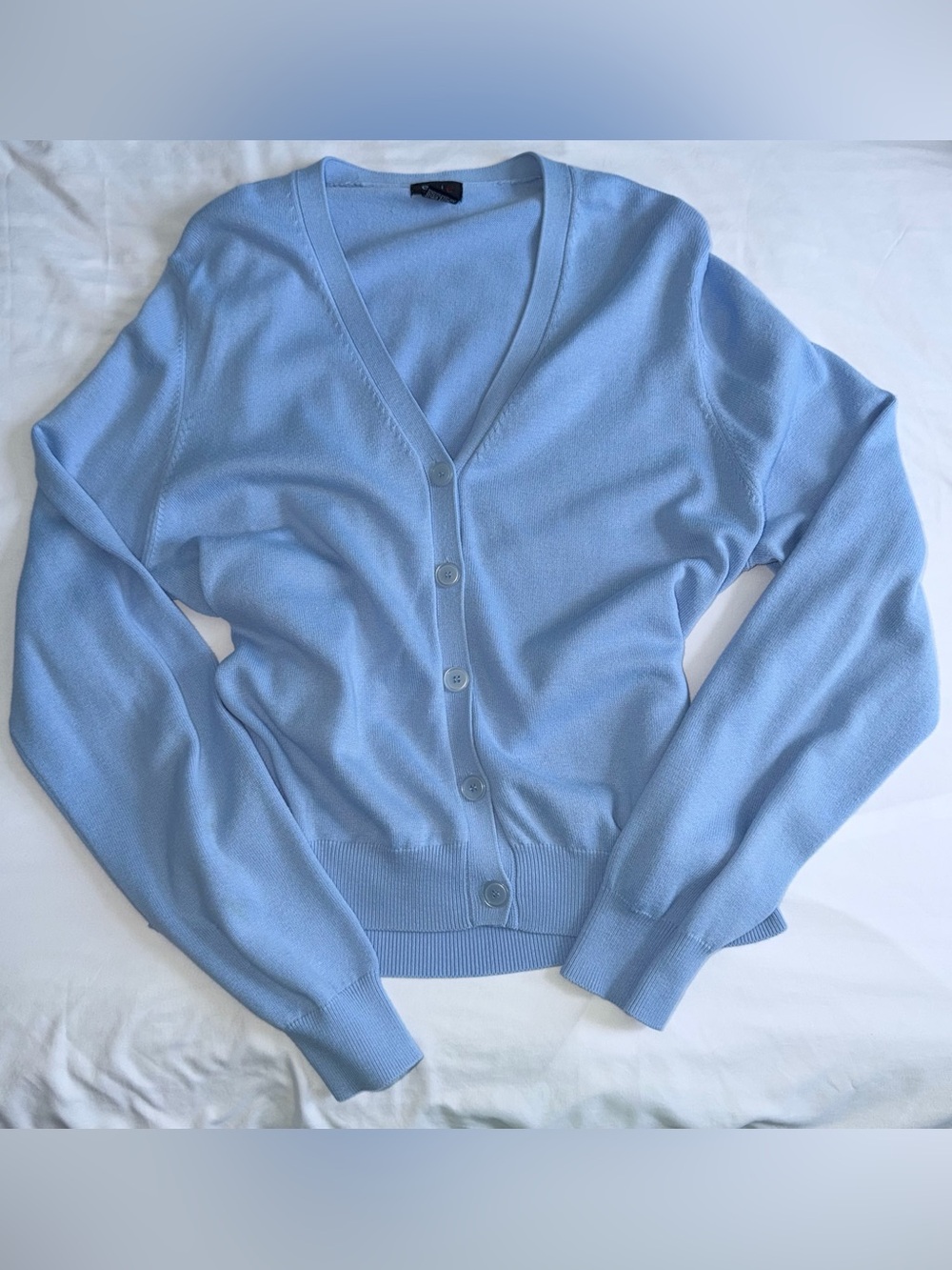 Vintage Evie Light Baby Blue Cotton V-Neck Size XL Retro Y2K Cardigan Sweater - Picture 1 of 16